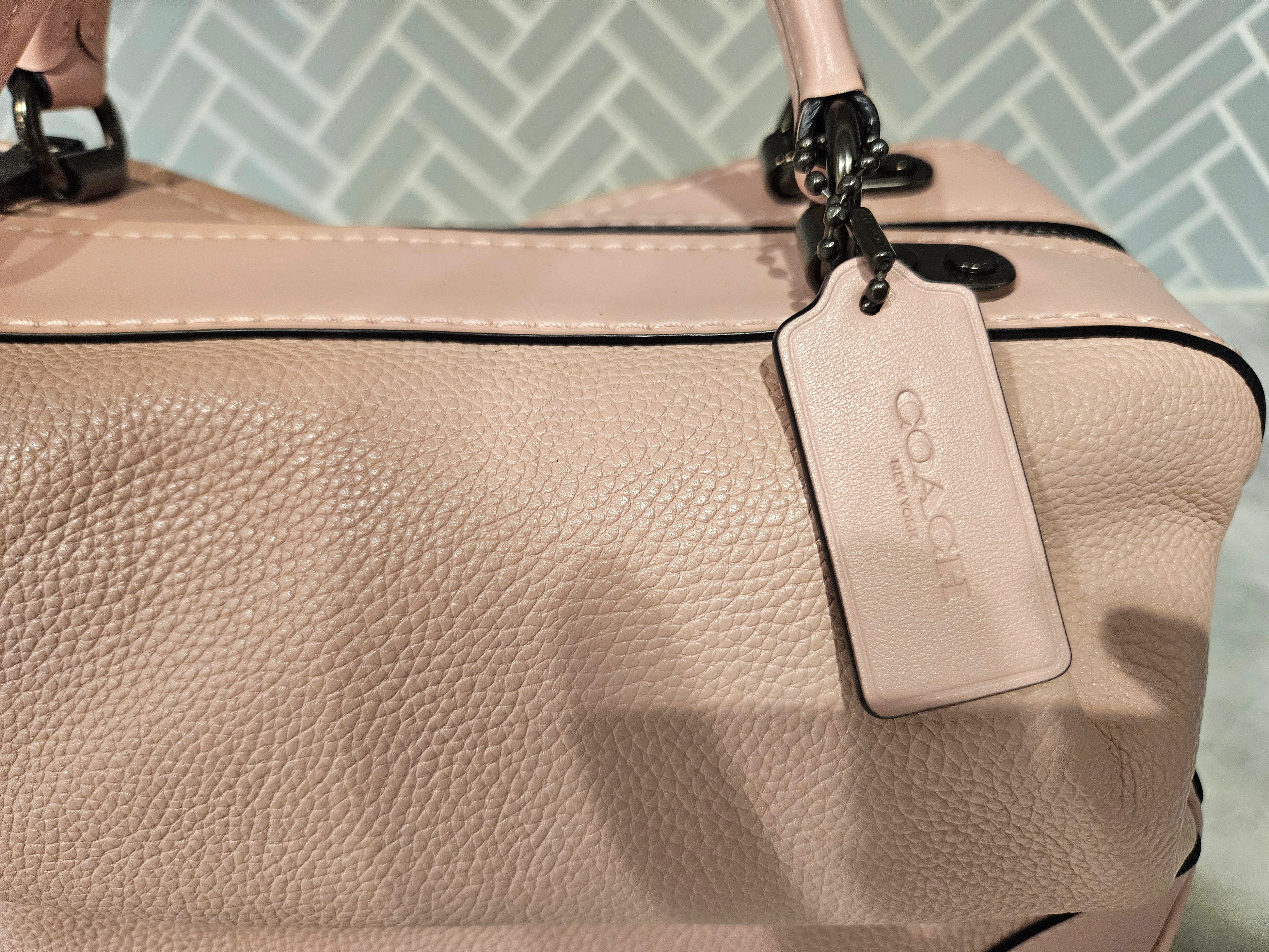 Coach Signature Dusty Pink Pebbled Leather Satchel Gunmetal Hardware